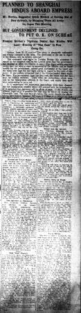 Newsclipping - Vancouver Daily Province: Planned to shanghai Hindus aboard Empress. Page 1
