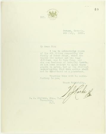 Letter from Minister of the Interior (see p. 39)