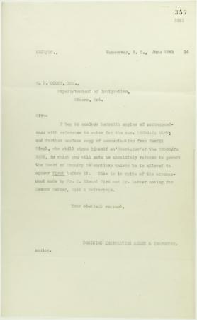 Copy of letter from Reid to W. D. Scott, sent with p. 353 and p. 354