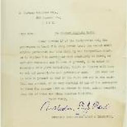 Copy of letter from Malcolm Reid to C. Gardner Johnston re possibility of Hindus being permitted to land