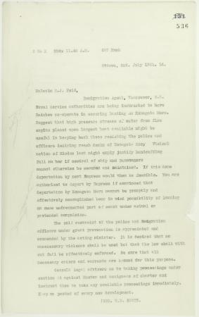 Copy of letter from W. D. Scott to Reid re Rainbow and police if needed during ship's departure