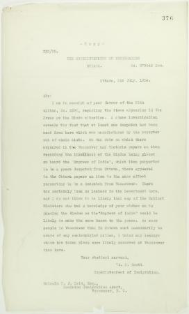 Copy of letter from W. D. Scott to Reid re press leakage