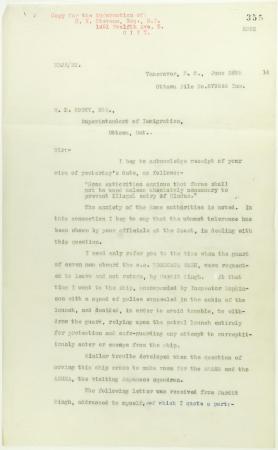 Copy of letter from Reid to W. D. Scott re inadvisability of use of force. Page 1-2