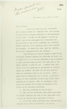 Copy of letter from Mr. Hopkinson to Reid re his visit on board the Maru. Page 1-3