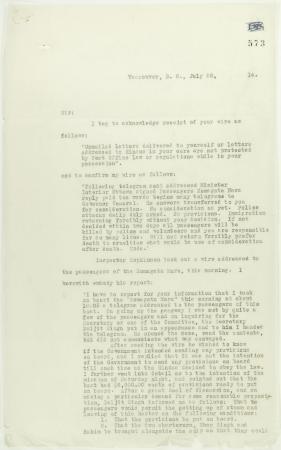 Copy of letter from Reid to W. D. Scott re wires received and sent regarding final arrangements. Page 1-8