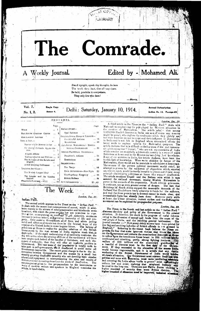 The Comrade: A Weekly Journal. Volume 7, Numbers 1-2