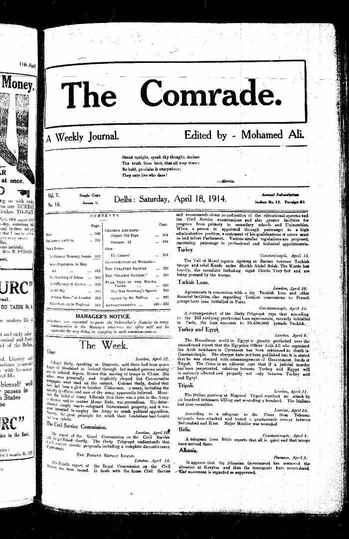 The Comrade: A Weekly Journal. Volume 7, Number 16