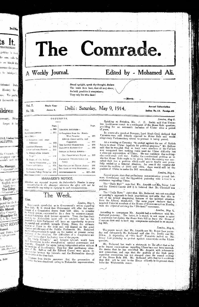 The Comrade: A Weekly Journal. Volume 7, Number 19