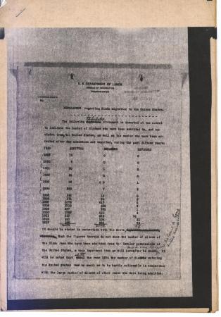 Memorandum regarding Hindu migration to the United States [U.S. Department of Labor]