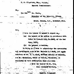 [Herbert C. Clogstoun, Special Commissioner. Report to Dr. William J. Roche, Minister of the Interior, on Mission to Vancouver re PC 1265 of 2 June, 1915, with respect to Komagata Maru]