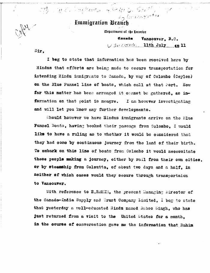 [Extract from William C. Hopkinson, Immigration Inspector, to William D. Scott, Superintendent of Immigration. Copy]