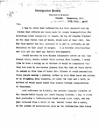 [Extract from William C. Hopkinson, Immigration Inspector, to William D. Scott, Superintendent of Immigration. Copy]