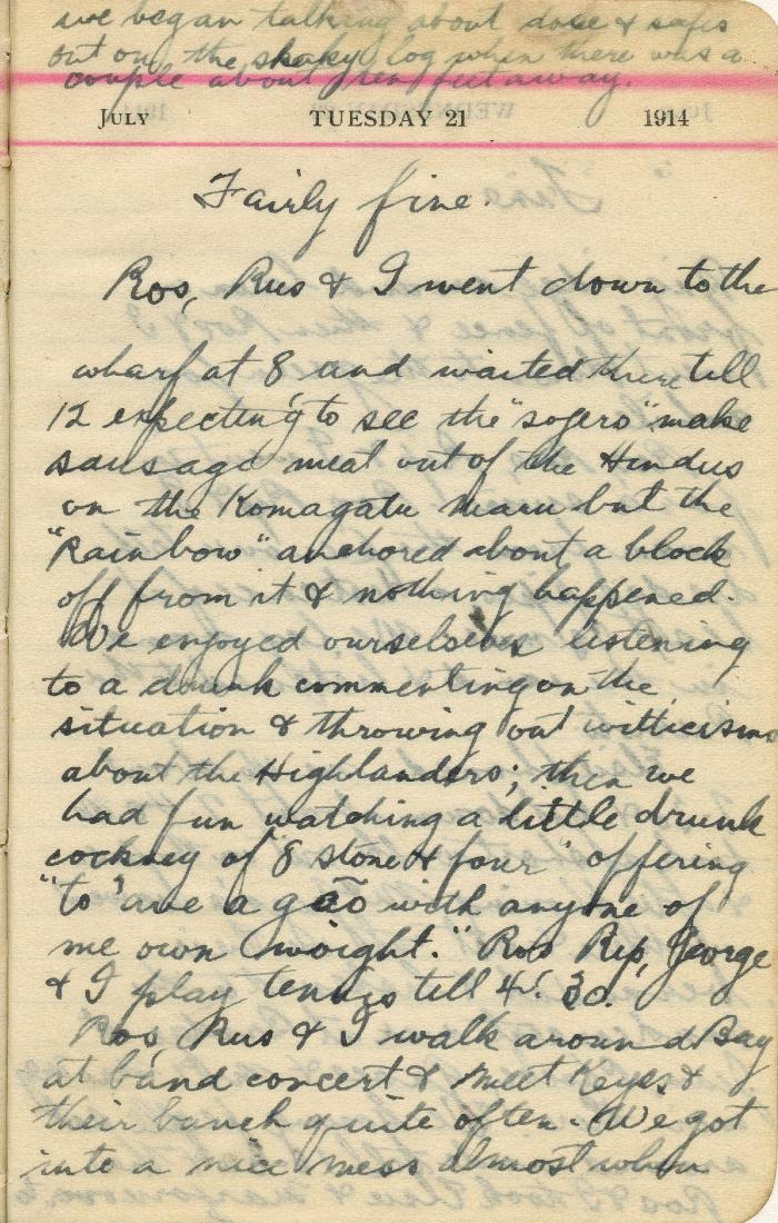 [Neil Gilchrist] Diary - 1914: [entry for July 21, 1914]