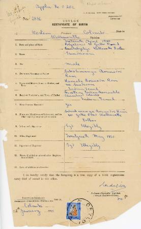 [Certificate of Birth of A. Sundaram]