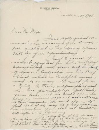 [Letter from [?], St. Joseph's Hospital to Mayo Singh]