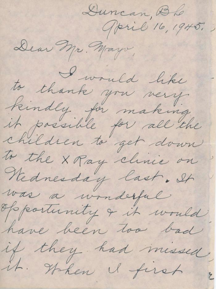 [Letter from Mrs. McKelvie to Mayo Singh]
