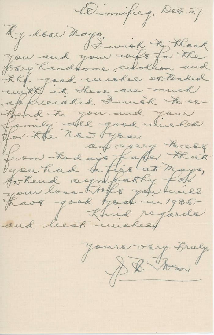 [Letter from [?] to Mayo Singh]
