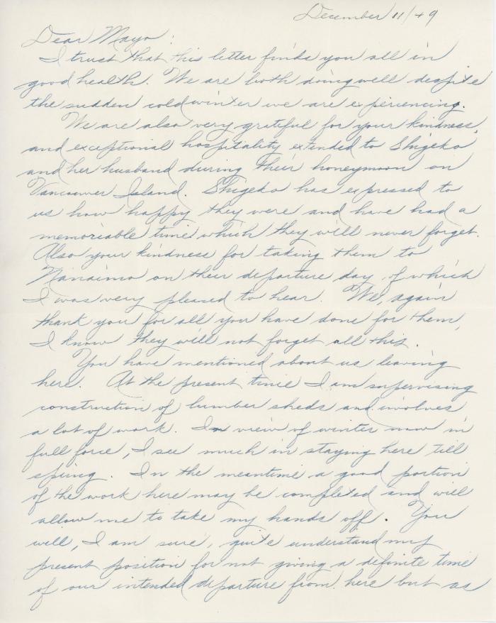 [Letter from Mr. and Mrs. Urabe to Mayo Singh]
