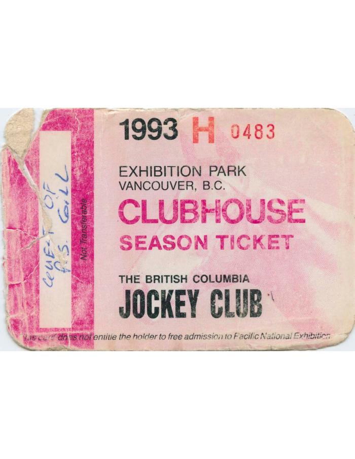 [The British Columbia Jockey Club : clubhouse season ticket]