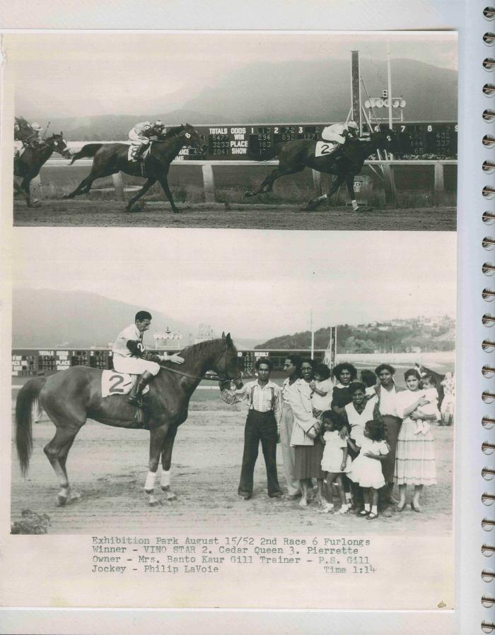 [Photos of Vino Star from the race on August 15, 1952]