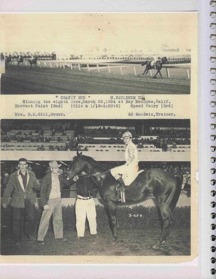 [Photos of Crafty Run from the race on March 25, 1954]