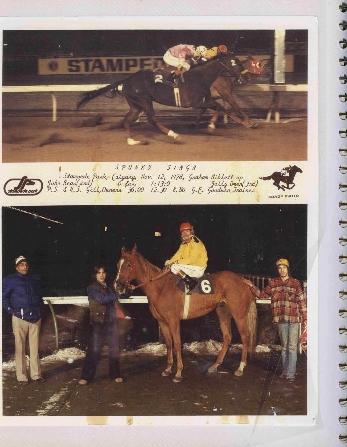 [Photos of Spunky Singh from the race on November 12, 1978]