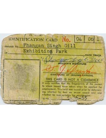 [Identification card of Phangan Singh Gill]