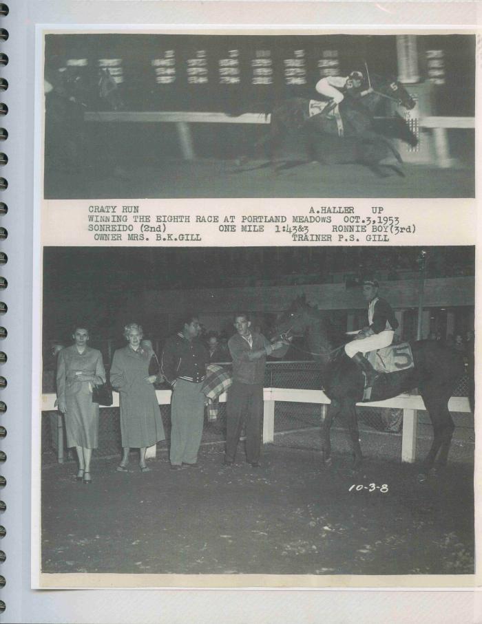 [Photos of Crafty Run from the race on October 3, 1953]