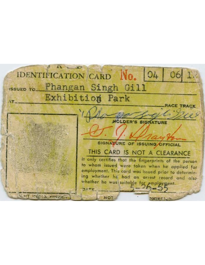 [Identification card of Phangan Singh Gill]