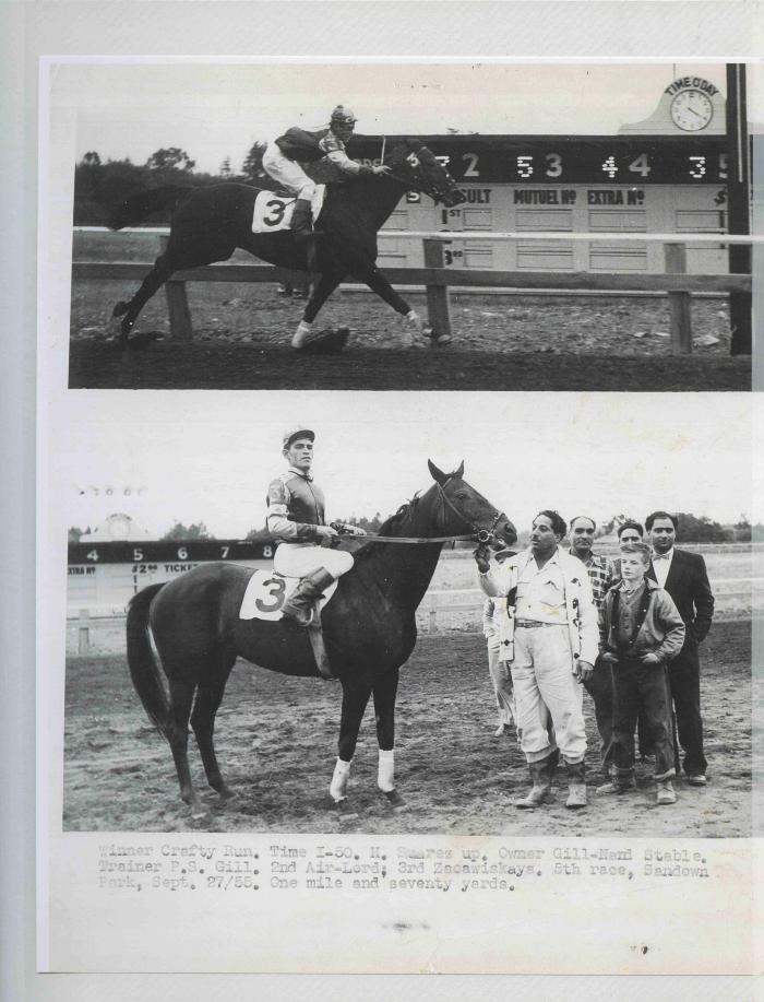 [Photos of Crafty Run from the race on September 27, 1955]