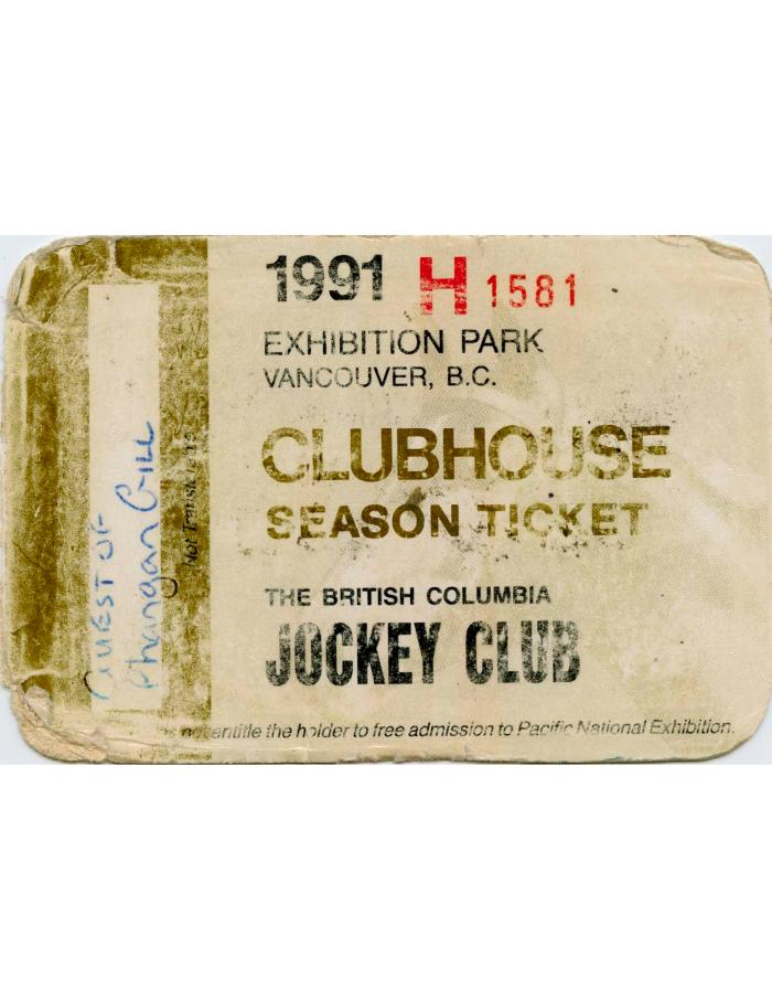 [The British Columbia Jockey Club : Clubhouse season ticket]