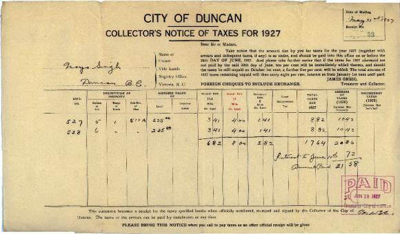 [Collector's Notice of Taxes for 1927]