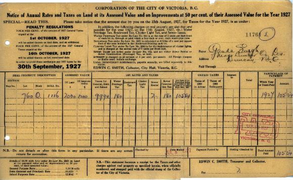 [Notice of Annual Rates and Taxes on Land,1927]