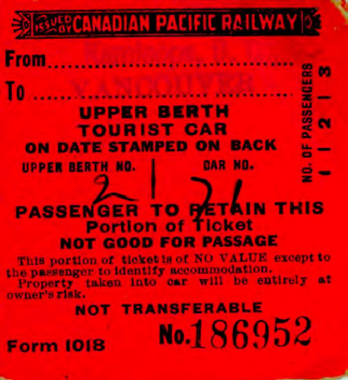 [Canadian Pacific Railways ticket from Kamloops to Vancouver]
