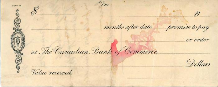[Blank cheque of the Canadian Bank of Commerce]