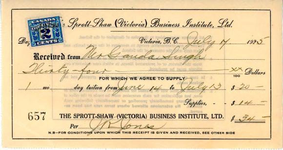 [Receipt from Sprott-Shaw (Victoria) Business Institute Ltd. to Ganda Singh]