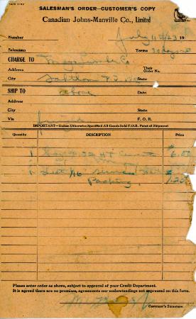 [Receipt from Canadian Johns-Manville Co. Limited to Mayo Singh Co.]
