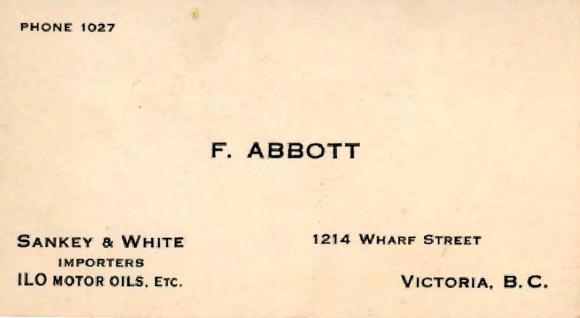 [Business card of F. Abbott, Sankey & White Importers, Victoria, B. C.]