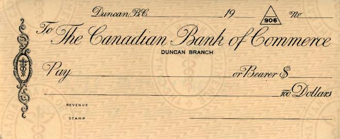[Blank cheque, The Canadian Bank of Commerce]