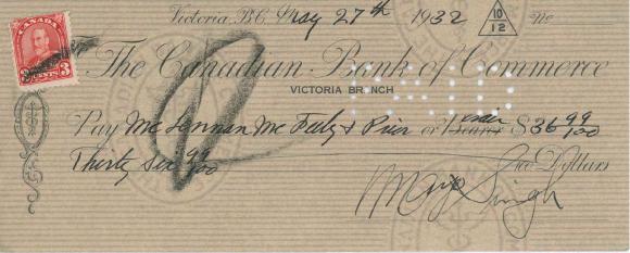 [Cheque from Mayo Singh to Mc Lennan]