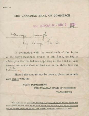 [Audit notice from the Canadian Bank of Commerce to Mayo Singh]