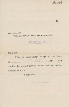 [Letter from [?] to the Manager, the Canadian Bank of Commerce]
