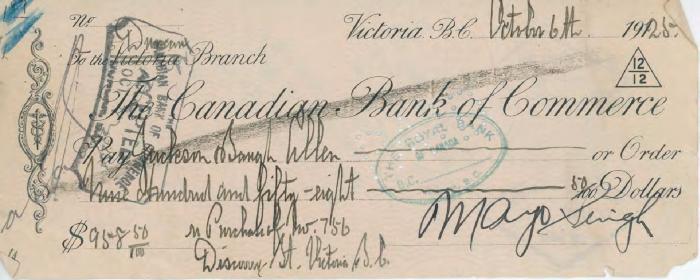 [Cheque from Mayo Singh to Jackson Singh]