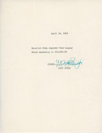 [Receipt from Mayo Singh to Jogindar Kaur]