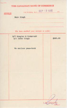 [Receipt from J. W. Ruggles to Mayo Singh]