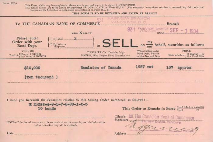 [Bond receipt from the Canadian Bank of Commerce to Mayo Singh]