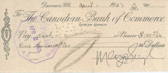 [Cheque from Mayo Singh to [?]]