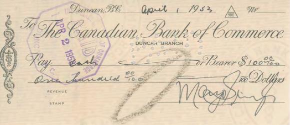 [Cheque from Mayo Singh to [?]]