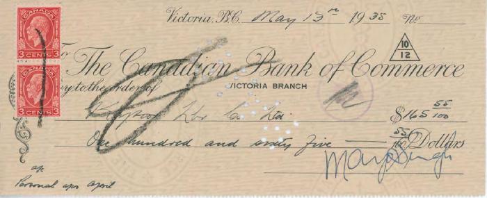 [Cheque from Mayo Singh to Kapoor Lumber Co. Ltd.]