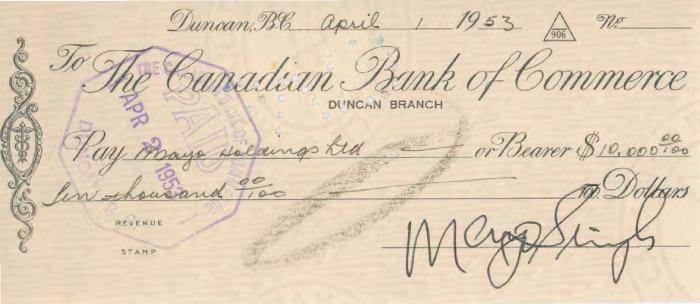 [Cheque from Mayo Singh to Mayo Holdings Limited]